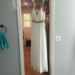 Brand New W Tags! White formal dress with rose gold and gold beading/stitching
